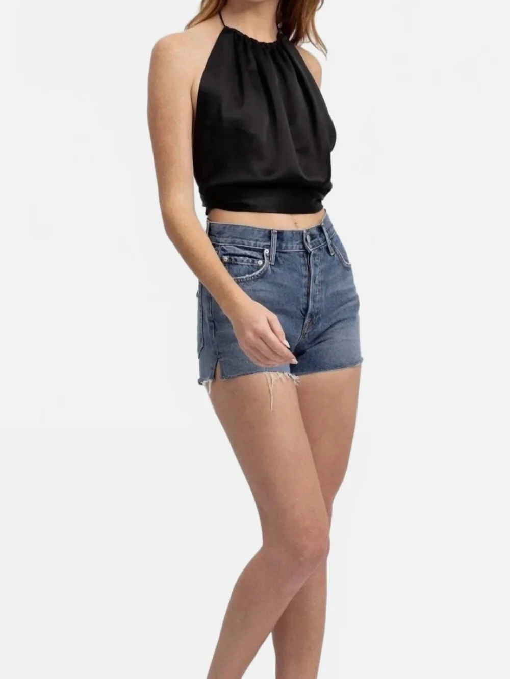 GRLFRND Lyric High Rise Split Hem Denim Short In Joshua Tree Wash Size 29